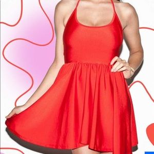 NWOT American Apparel Halter Skater Dress Nylon Spandex Elastic Red Adjustable